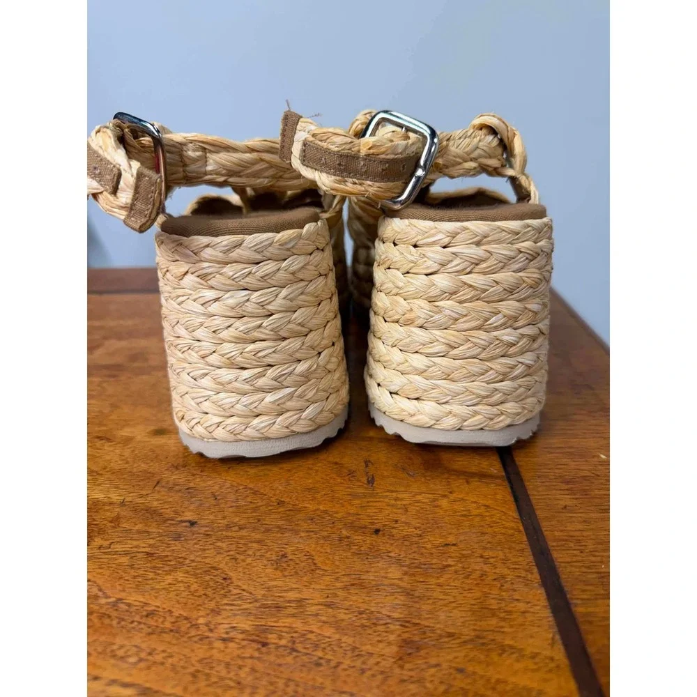 Free People Woven Raffia Platform Sandals Tan Espadrille Wedge Made in Spain 36
